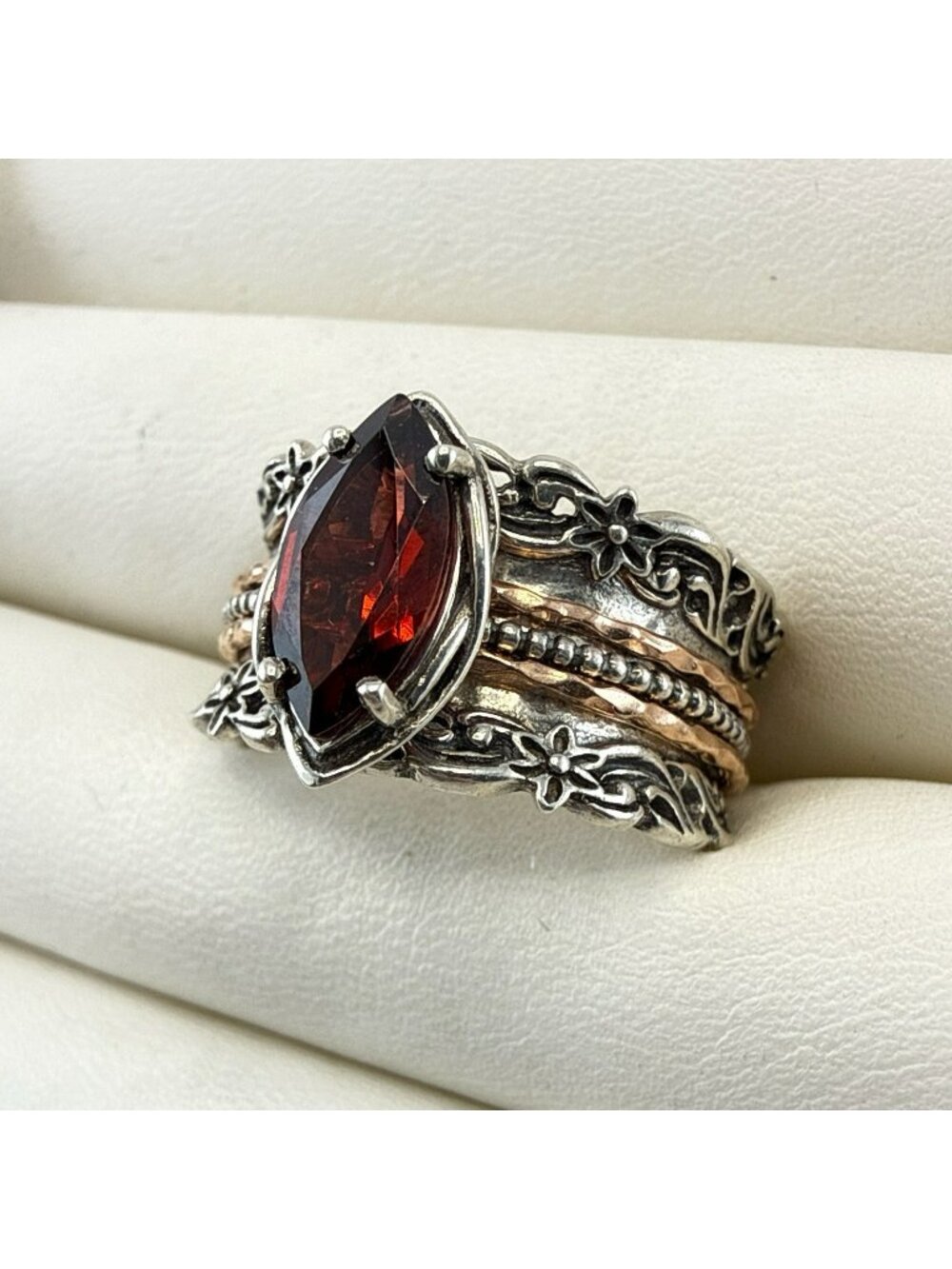 Or Paz Ring Garnet Spinner Sterling Silver 925 Healing Rotate Copper sz 8 QVC